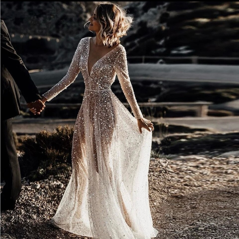 Sequin glitter sheer formal dress